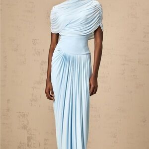 Catherine Asymmetrical pleated Maxi Dress in Baby Blue
